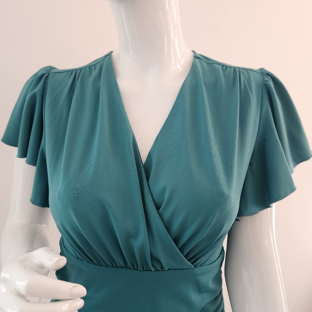 Grace Karin Small Emerald Wrap Blouse Elegant & Flattering - Picture 5 of 16